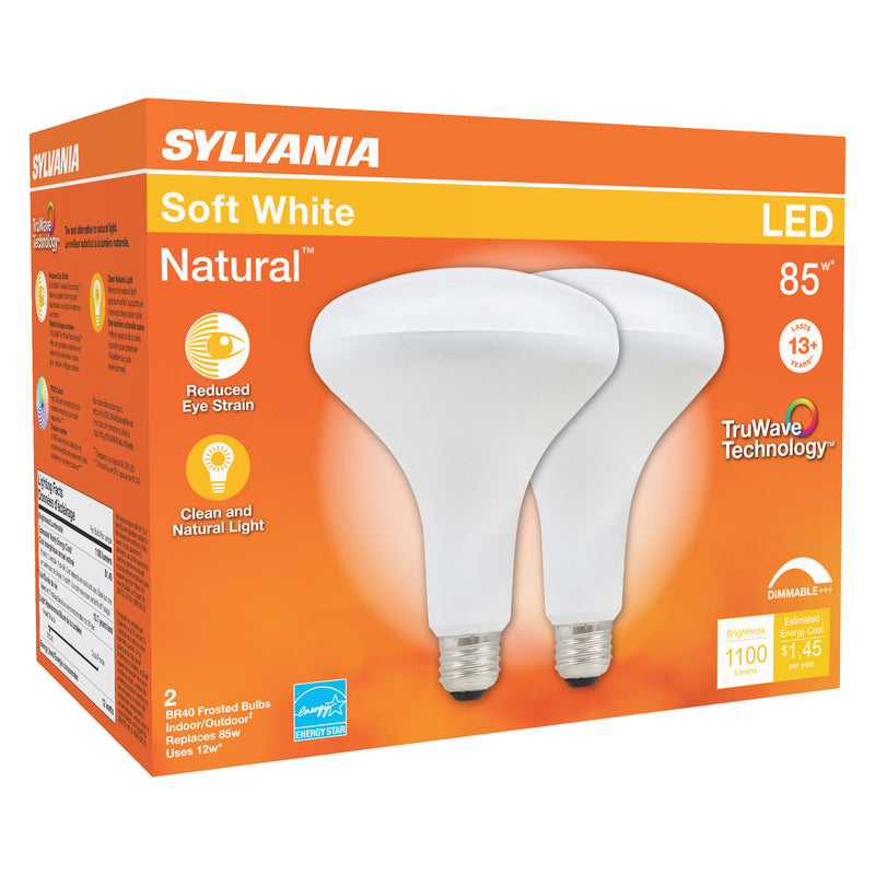 SYLVANIA - Sylvania Natural BR40 E26 (Medium) LED Floodlight Bulb Soft White 85 Watt Equivalence 2 pk