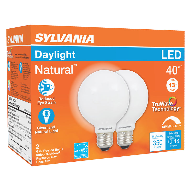 SYLVANIA - Sylvania Natural G25 E26 (Medium) LED Bulb Daylight 40 Watt Equivalence 2 pk