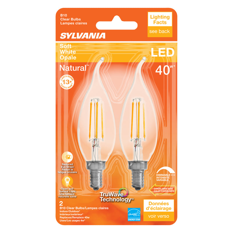 SYLVANIA - Sylvania Natural B10 E12 (Candelabra) LED Bulb Soft White 40 Watt Equivalence 2 pk [40755]