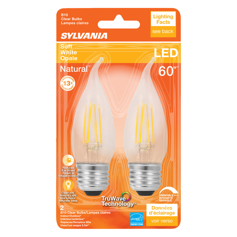 SYLVANIA - Sylvania Natural B10 E26 (Medium) LED Bulb Soft White 60 Watt Equivalence 2 pk