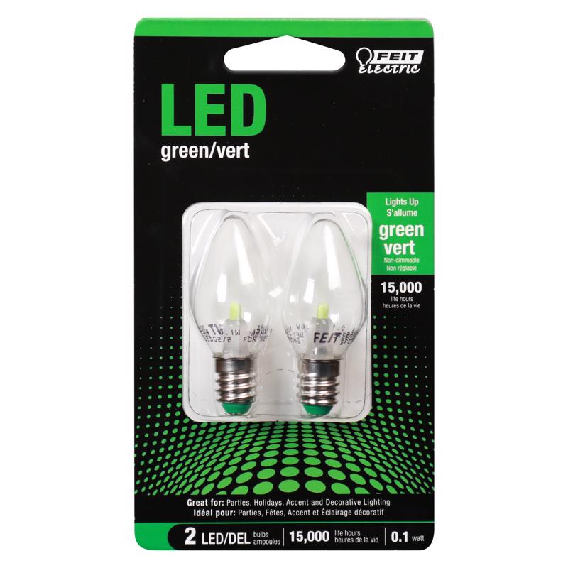 FEIT - Feit LED Specialty C7 E12 (Candelabra) LED Bulb Green 0.1 Watt Equivalence 2 pk