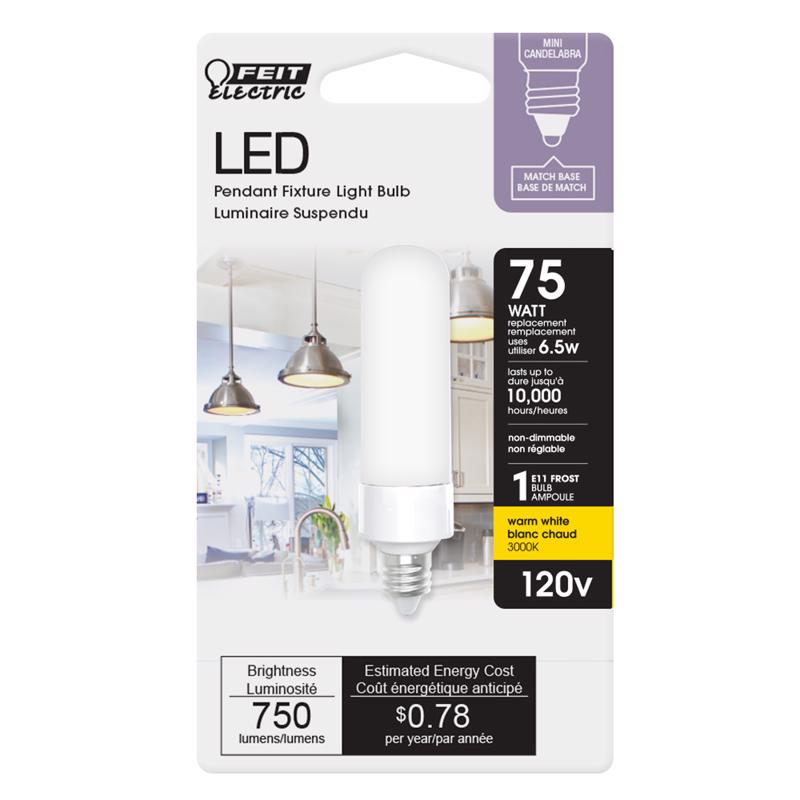 FEIT - Feit LED Specialty Tube E11 LED Bulb Warm White 75 Watt Equivalence 1 pk