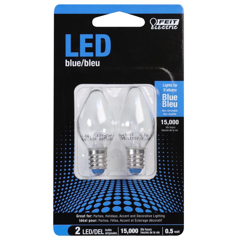 FEIT - Feit LED Specialty C7 E12 (Candelabra) LED Bulb Blue 0.5 Watt Equivalence 2 pk