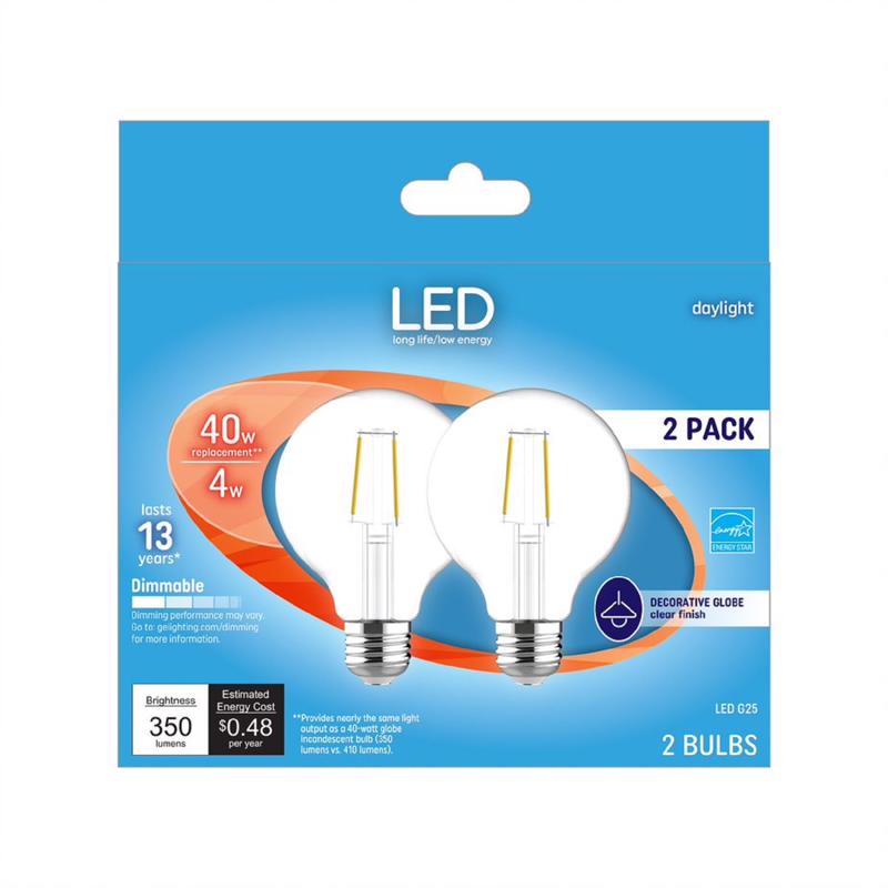 GE - GE G25 E26 (Medium) LED Light Bulb Daylight 40 Watt Equivalence 2 pk [28942]