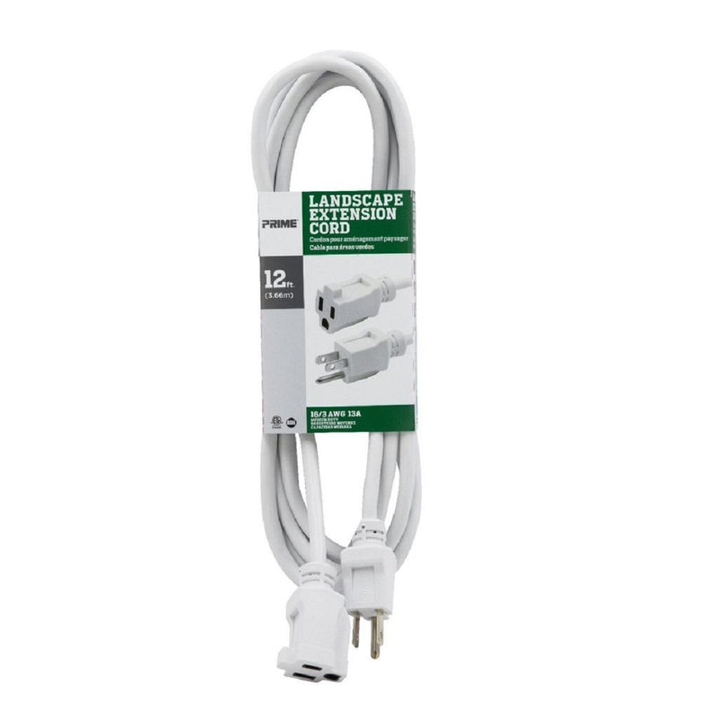 PRIME - Prime Outdoor 12 ft. L White Extension Cord 16/3 SJTW