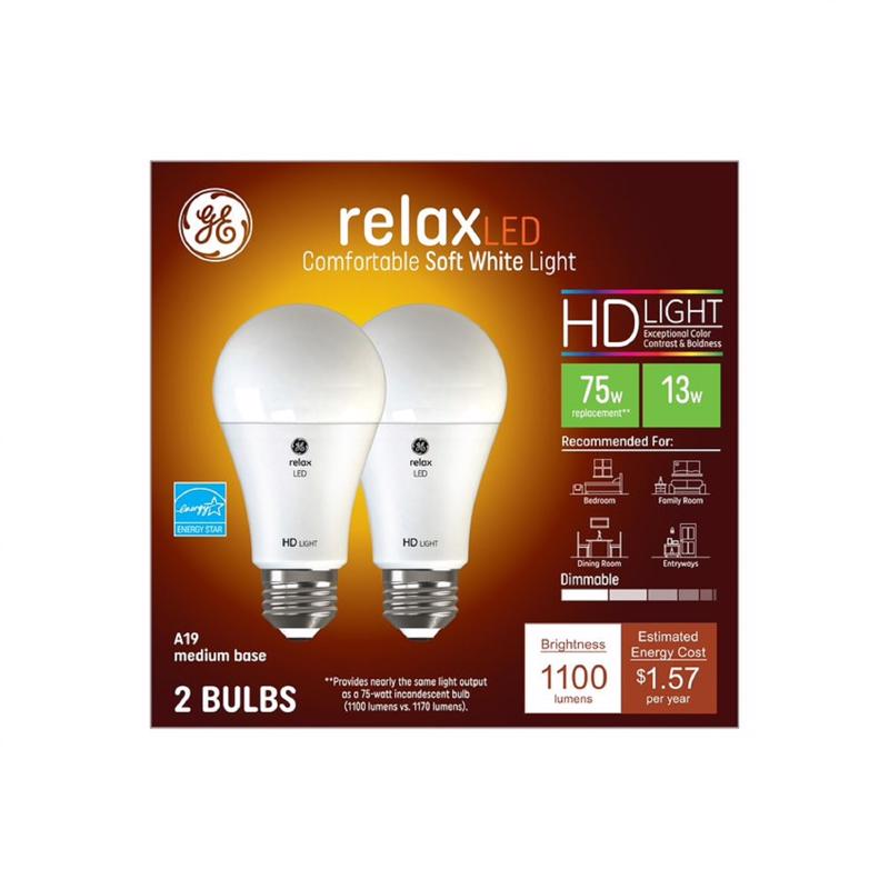 GE - GE Relax HD A19 E26 (Medium) LED Light Bulb Soft White 75 Watt Equivalence 2 pk