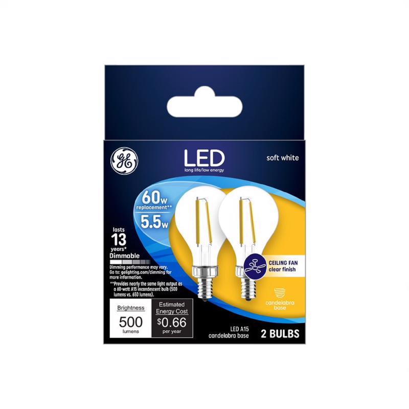 GE - GE A15 E12 (Candelabra) LED Light Bulb Soft White 60 Watt Equivalence 2 pk