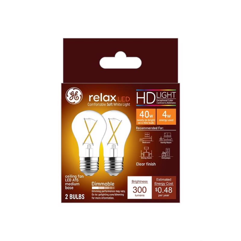 GE - GE Relax HD A15 E26 (Medium) LED Bulb Soft White 40 Watt Equivalence 2 pk [31313]