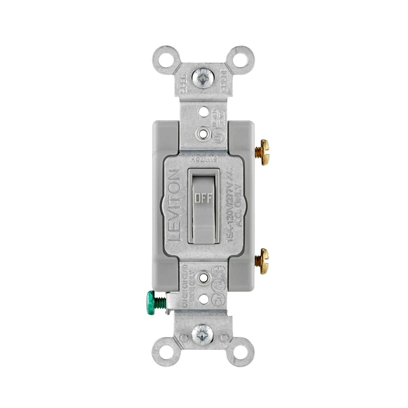 LEVITON - Leviton 15 amps Single Pole Toggle AC Quiet Switch Gray 1 pk