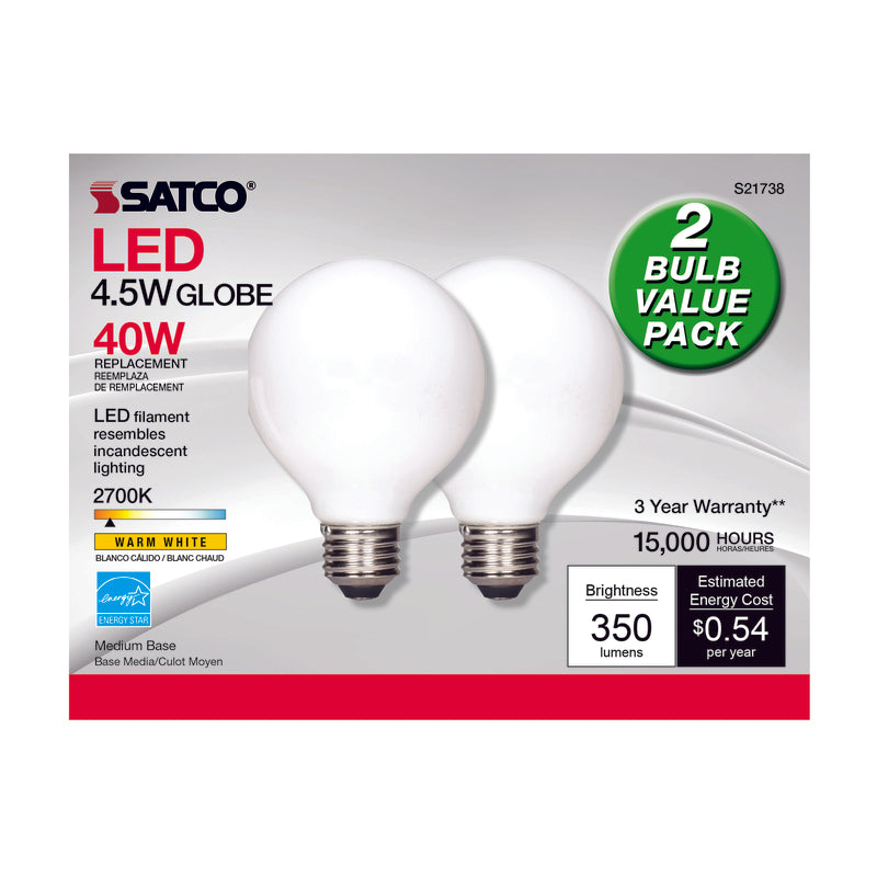 SATCO - Satco G25 E26 (Medium) LED Bulb Warm White 40 Watt Equivalence 2 pk [S21244]