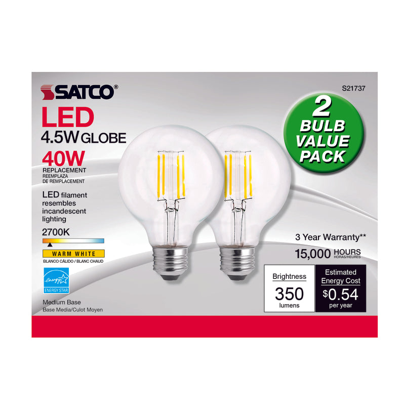 SATCO - Satco G25 E26 (Medium) LED Bulb Warm White 40 Watt Equivalence 2 pk [S21242]