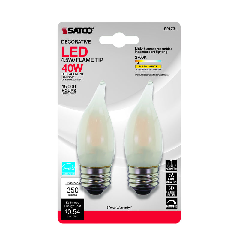 SATCO - Satco CA10 E26 (Medium) LED Bulb Warm White 40 Watt Equivalence 2 pk [S21731]