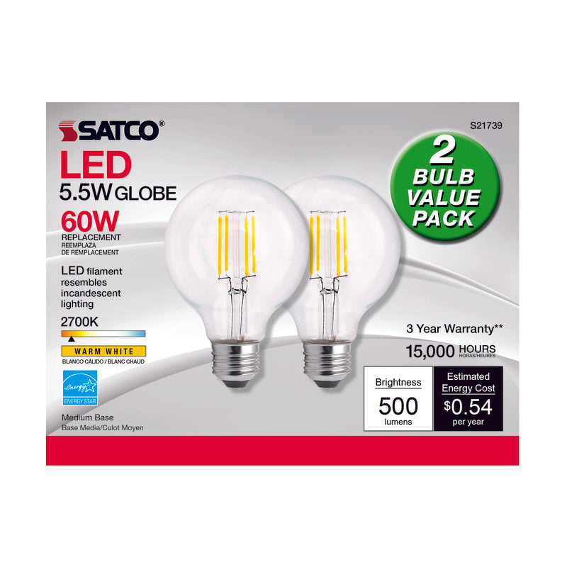 SATCO - Satco G25 E26 (Medium) LED Bulb Warm White 60 Watt Equivalence 2 pk [S21245]