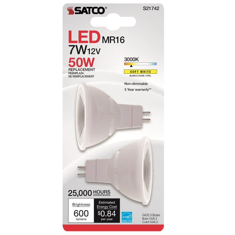 SATCO - Satco MR16 GU5.3 LED Bulb Soft White 50 Watt Equivalence 2 pk