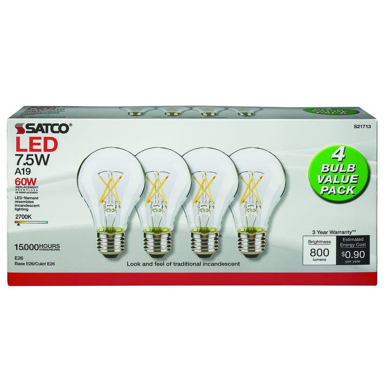 SATCO - Satco A19 E26 (Medium) LED Bulb Warm White 60 Watt Equivalence 4 pk [S21713]