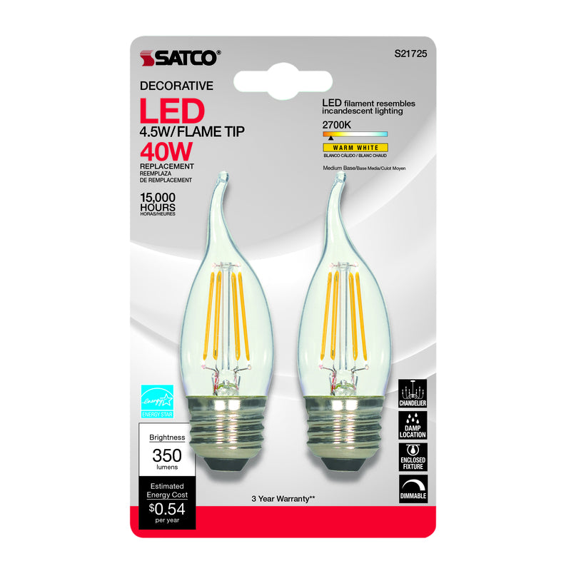 SATCO - Satco CA10 E26 (Medium) LED Bulb Warm White 40 Watt Equivalence 2 pk [S21725]