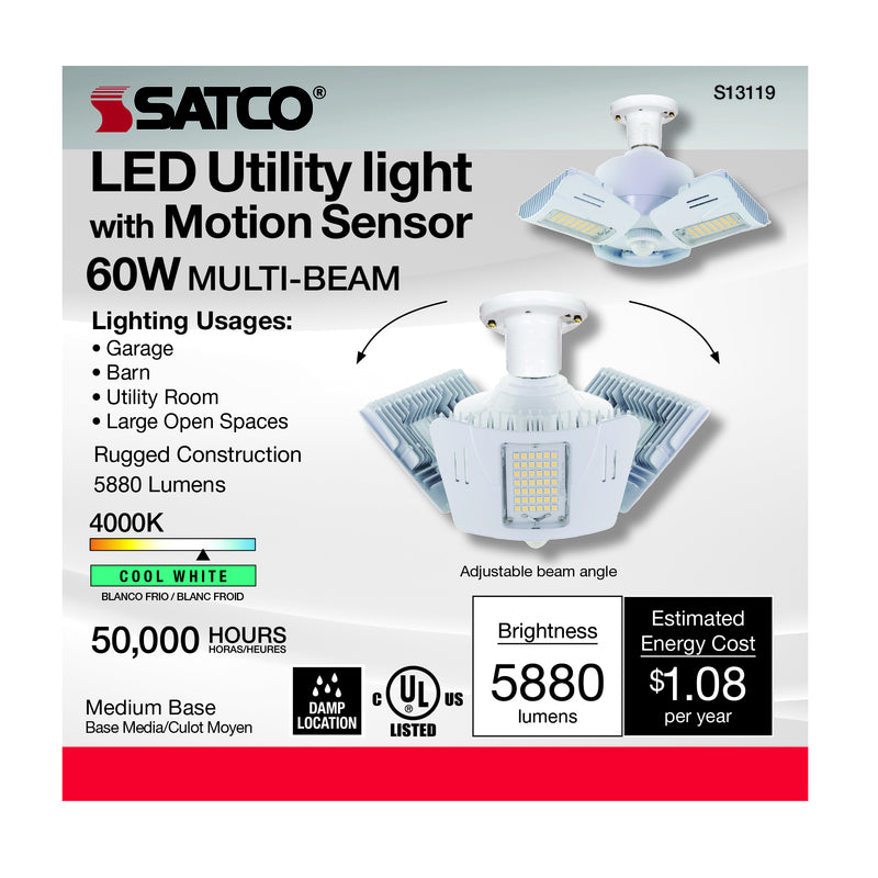 SATCO - Satco Wide Surface E26 (Medium) LED Motion Sensor Utility Light Cool White 60 Watt Equivalence 1 pk