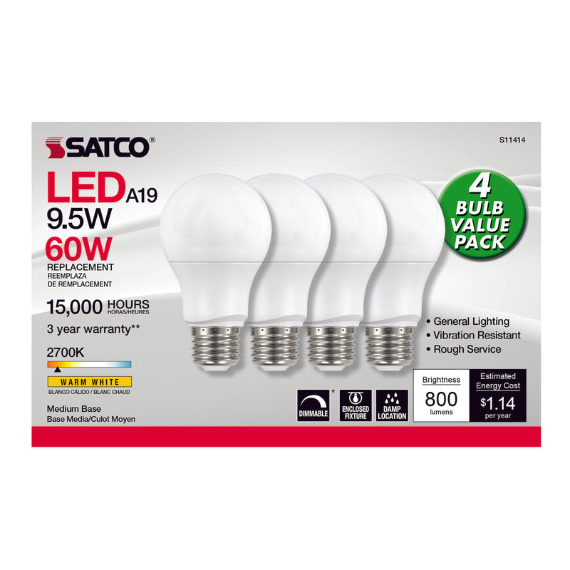 SATCO - Satco A19 E26 (Medium) LED Bulb Warm White 60 Watt Equivalence 4 pk [S11414]