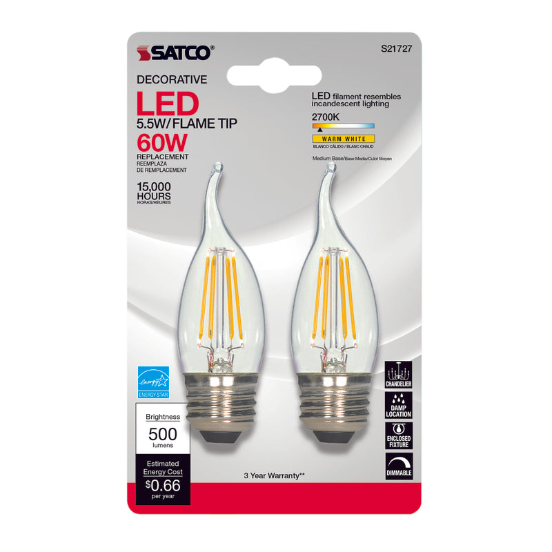 SATCO - Satco CA10 E26 (Medium) LED Bulb Warm White 60 Watt Equivalence 2 pk