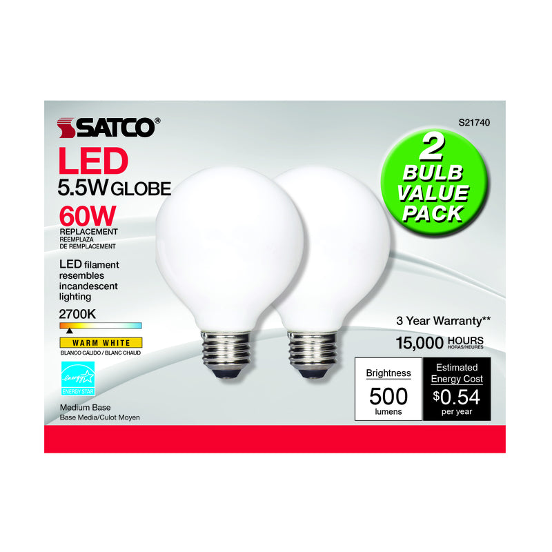 SATCO - Satco G25 E26 (Medium) LED Bulb Warm White 60 Watt Equivalence 2 pk [S21247]