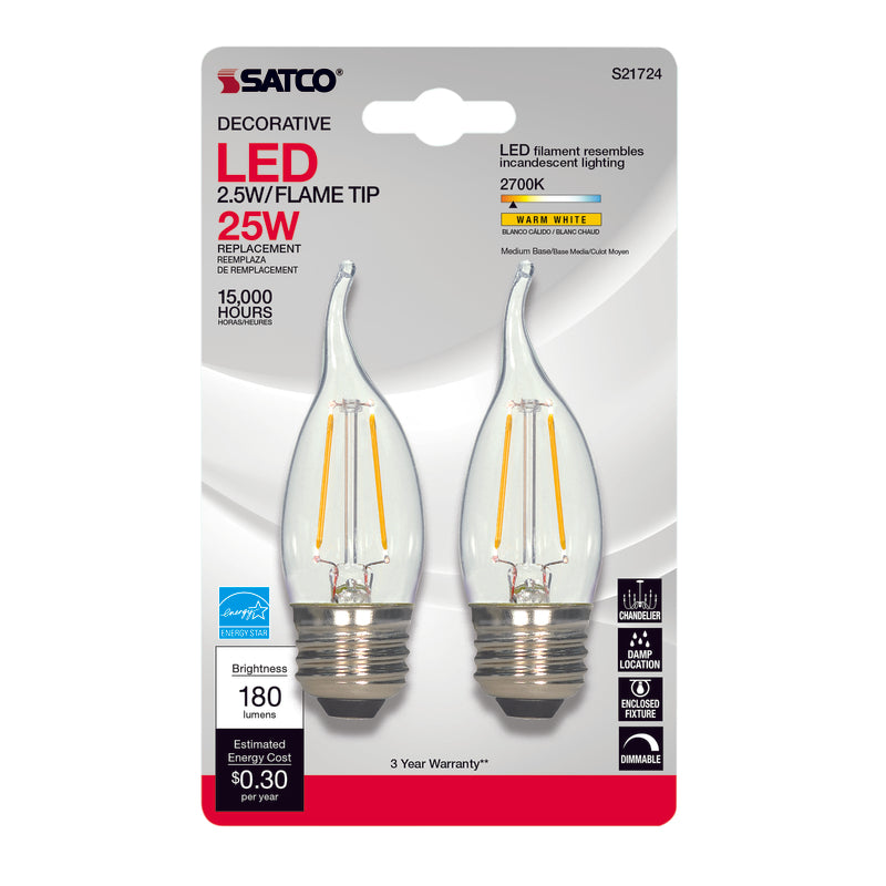 SATCO - Satco CA10 E26 (Medium) LED Bulb Warm White 25 Watt Equivalence 2 pk