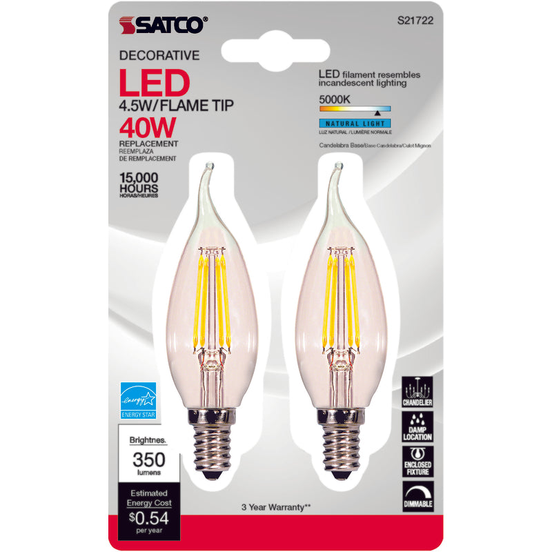 SATCO - Satco CA10 E12 (Candelabra) LED Bulb Natural Light 40 Watt Equivalence 2 pk