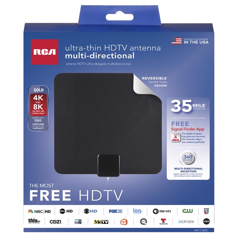 RCA - RCA Indoor HDTV/UHF/VHF Flat Antenna 1 pk