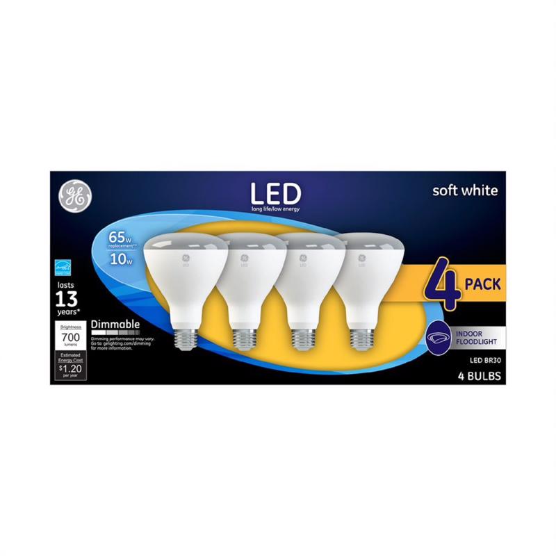 GE - GE BR30 E26 (Medium) LED Floodlight Bulb Soft White 65 Watt Equivalence 4 pk