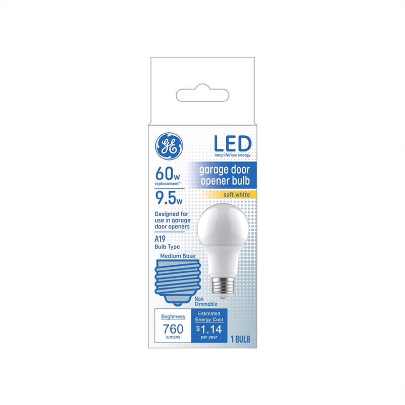 GE - GE A19 E26 (Medium) LED Garage Door Bulb Soft White 60 Watt Equivalence 1 pk