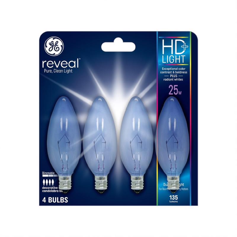 GE - GE Reveal HD+ 25 W B10 Candelabra Decorative Bulb E12 (Candelabra) Pure Clean Light 4 pk - Case of 6