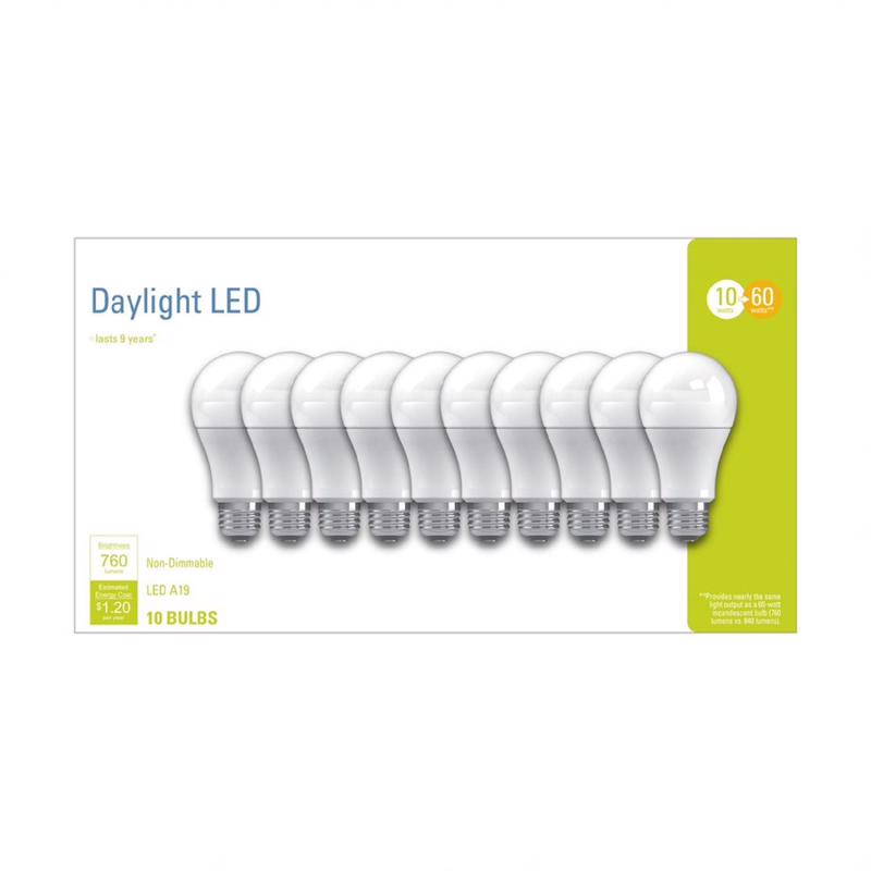 GE - GE A19 E26 (Medium) LED Bulb Daylight 60 Watt Equivalence 10 pk