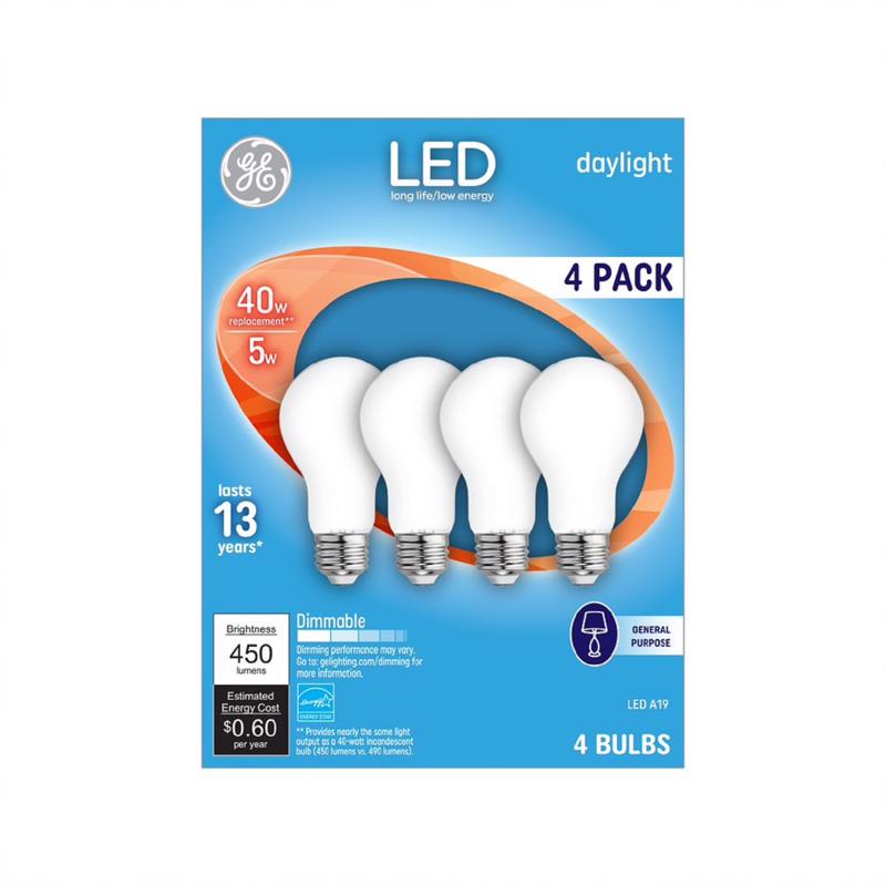 GE - GE A19 E26 (Medium) LED Bulb Daylight 40 Watt Equivalence 4 pk [93098312]