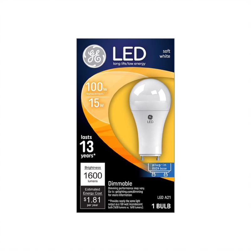 GE - GE A21 GU24 LED Light Bulb Soft White 100 Watt Equivalence 1 pk