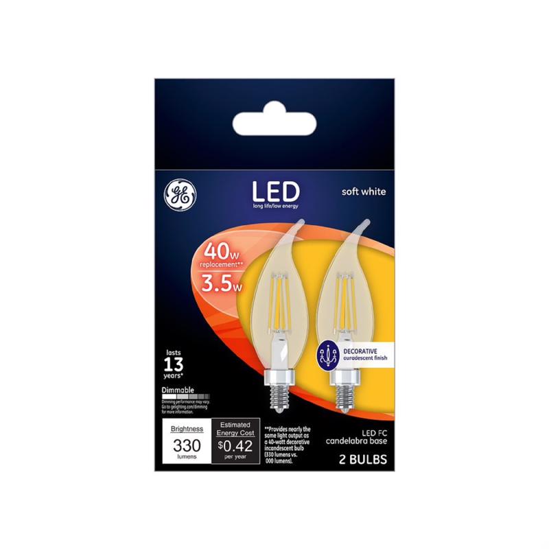 GE - GE F15 E12 (Candelabra) LED Light Bulb Soft White 40 Watt Equivalence 2 pk