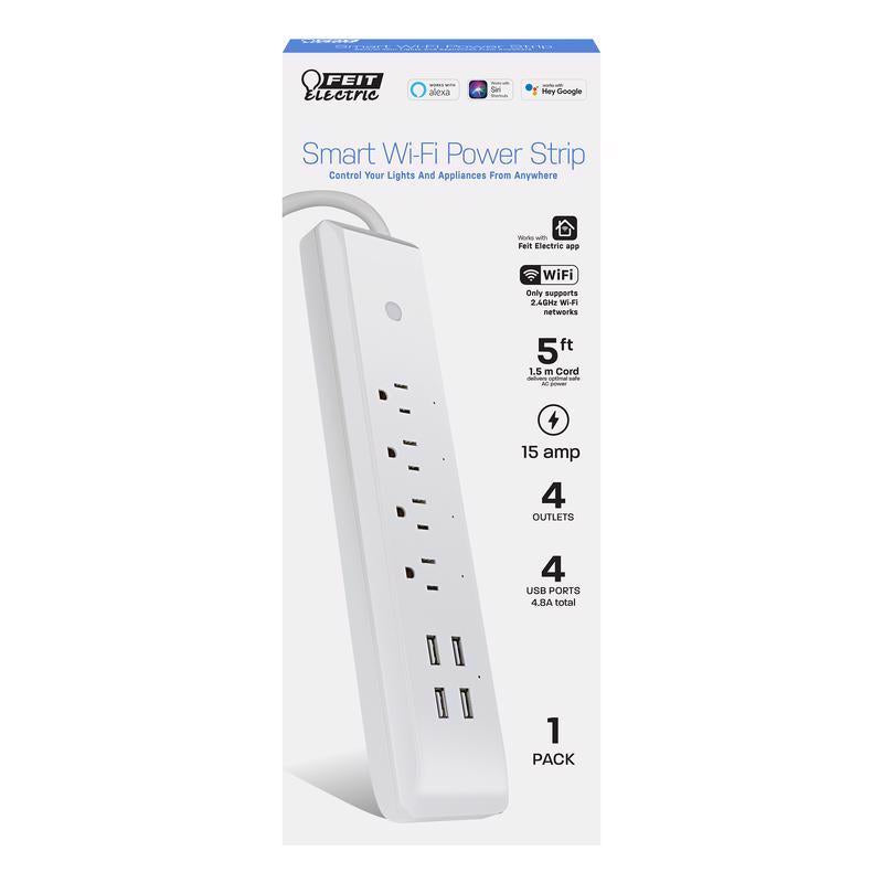 FEIT - Feit Smart Home 5 ft. L 4 outlets Wi-Fi Power Strip with USB White 460 J