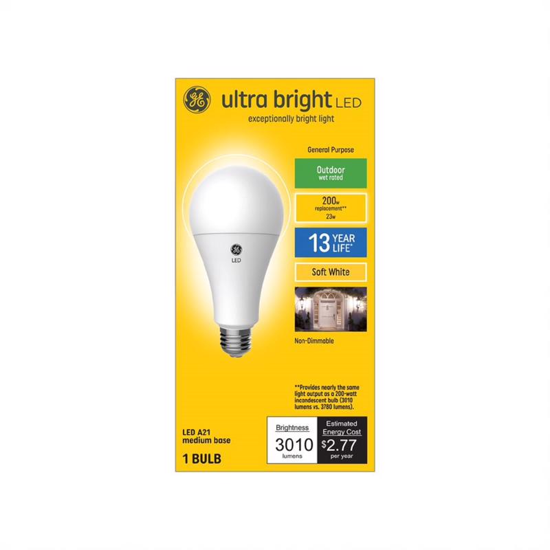 GE - GE Ultra Bright A21 E26 (Medium) LED Bulb Soft White 200 Watt Equivalence 1 pk