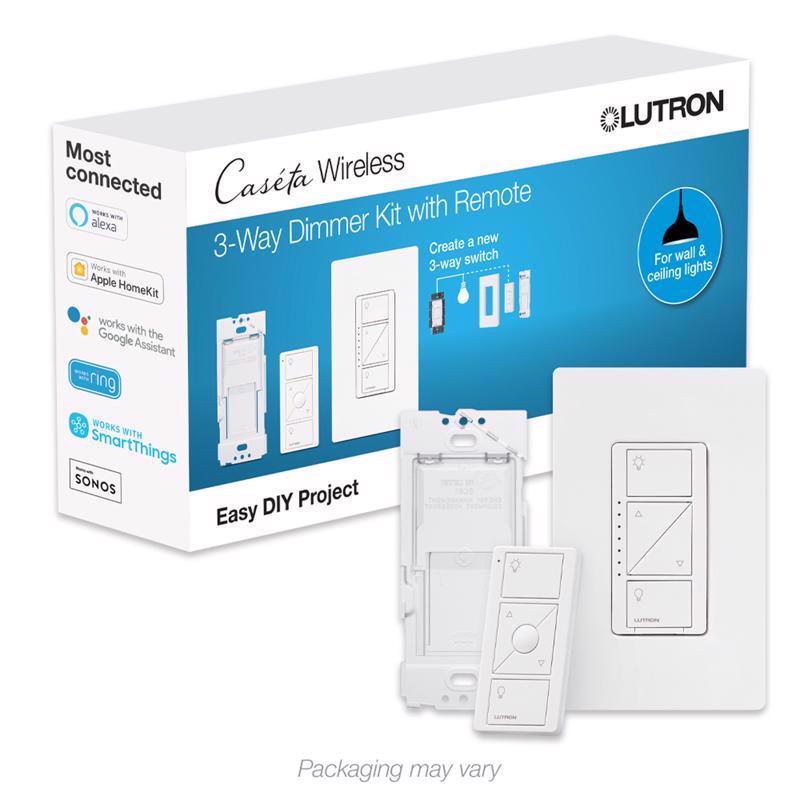 LUTRON - Lutron Caseta White 150 W 3-Way Dimmer Switch w/Remote Control 1 pk