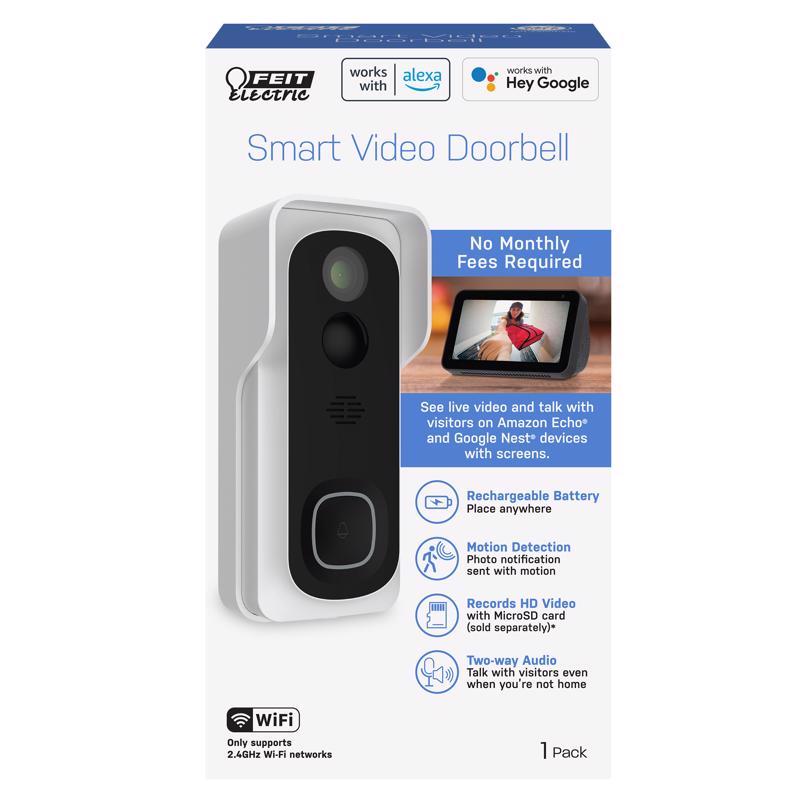 FEIT - Feit Smart Home White Metal/Plastic Wireless Smart Video Doorbell