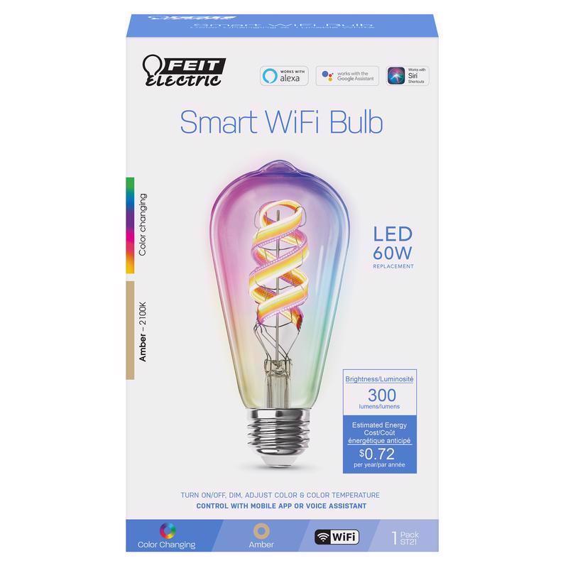 FEIT - Feit Smart Home ST21 E26 (Medium) Smart-Enabled LED Smart Bulb Amber 60 Watt Equivalence 1 pk