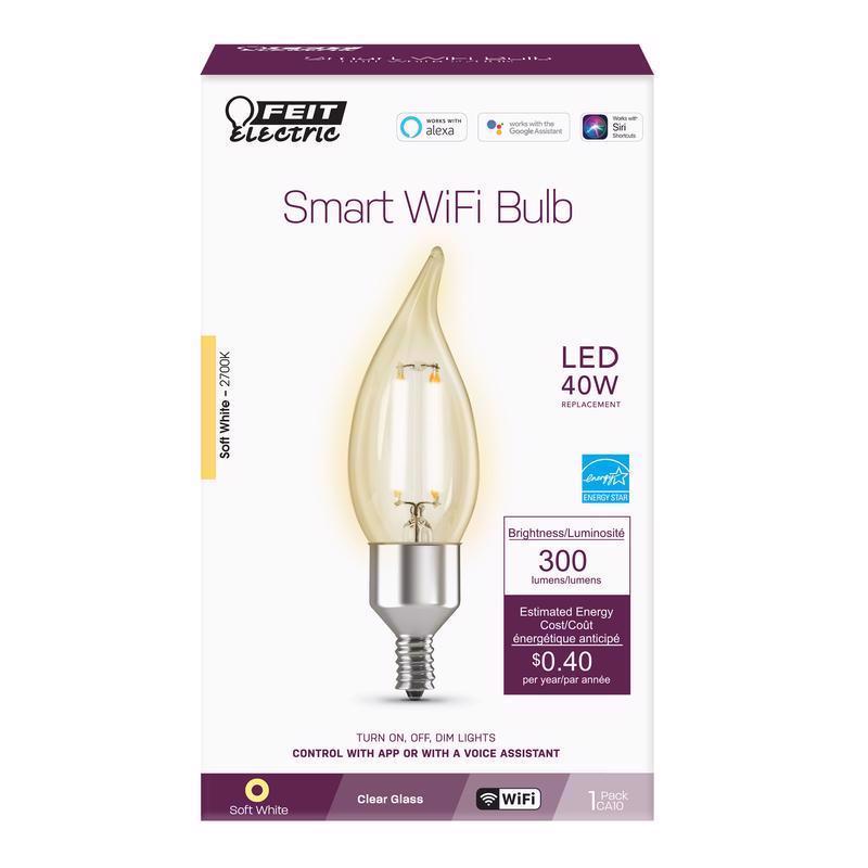 FEIT - Feit Smart Home Flame Tip E12 (Candelabra) Smart-Enabled LED Bulb Soft White 40 Watt Equivalence 1 p