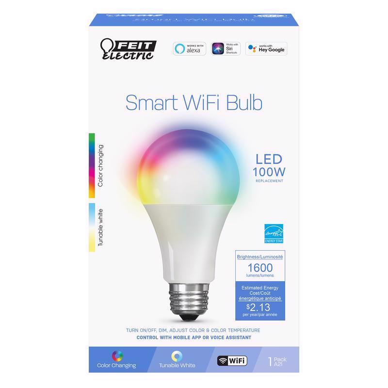 FEIT - Feit Smart Home A21 E26 (Medium) Smart-Enabled LED Smart Bulb Color Changing 100 Watt Equivalence 1