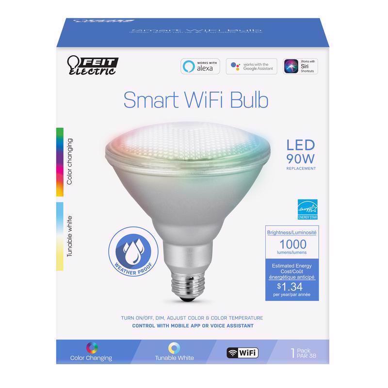 FEIT - Feit Smart Home PAR38 E26 (Medium) Smart-Enabled LED Smart Bulb Color Changing 90 Watt Equivalence 1