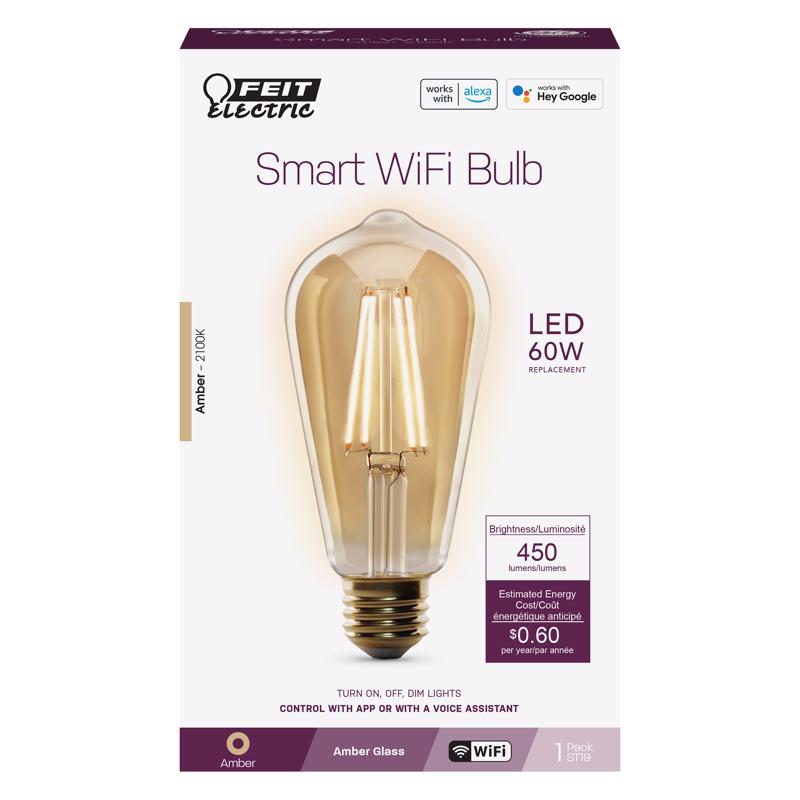 FEIT - Feit Smart Home ST19 E26 (Medium) Smart-Enabled LED Bulb Amber 60 Watt Equivalence 1 pk