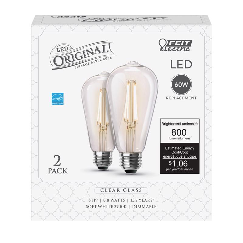 FEIT - Feit LED Filament ST19 E26 (Medium) Filament LED Bulb Soft White 60 Watt Equivalence 2 pk