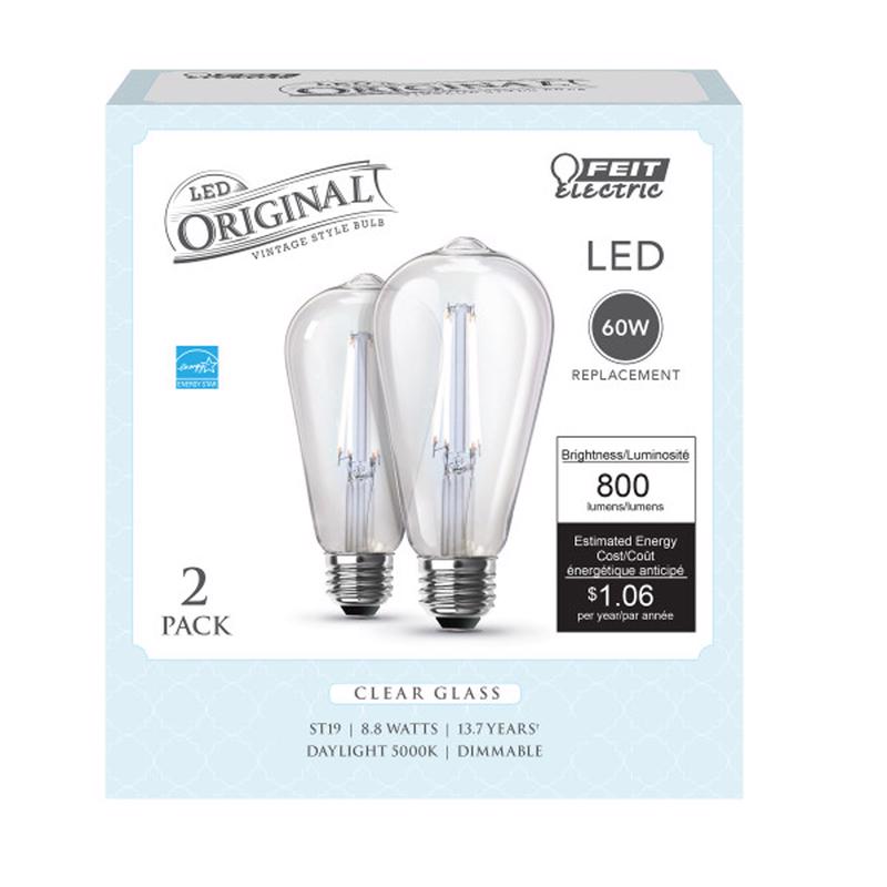 FEIT ELECTRIC - Feit Electric LED Filament ST19 E26 (Medium) Filament LED Bulb Daylight 60 Watt Equivalence 2 pk