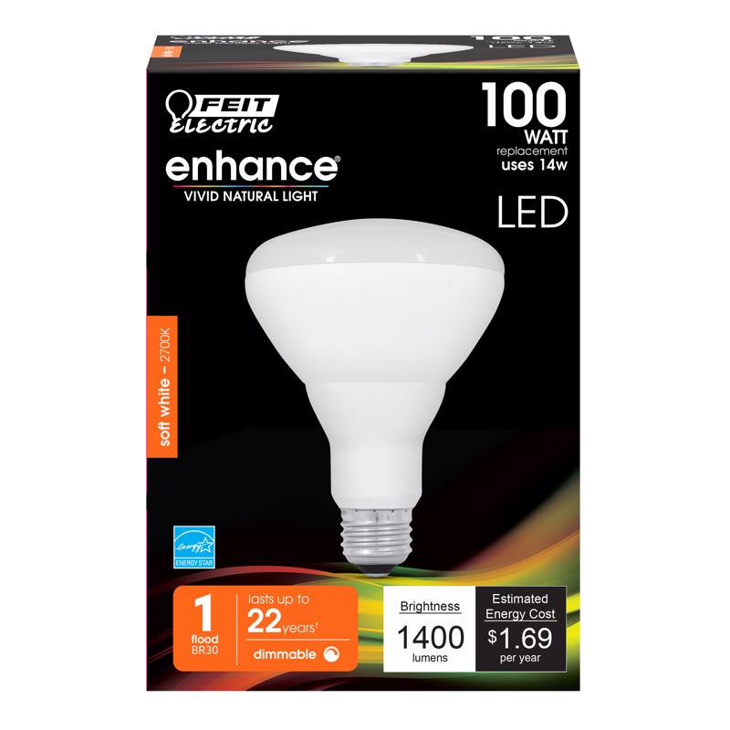 FEIT - Feit LED Dimmable BR30 E26 (Medium) LED Bulb Soft White 100 Watt Equivalence 1 pk