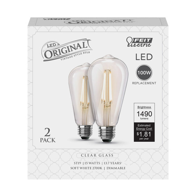 FEIT - Feit ST19 E26 (Medium) Filament LED Bulb Soft White 100 Watt Equivalence 2 pk