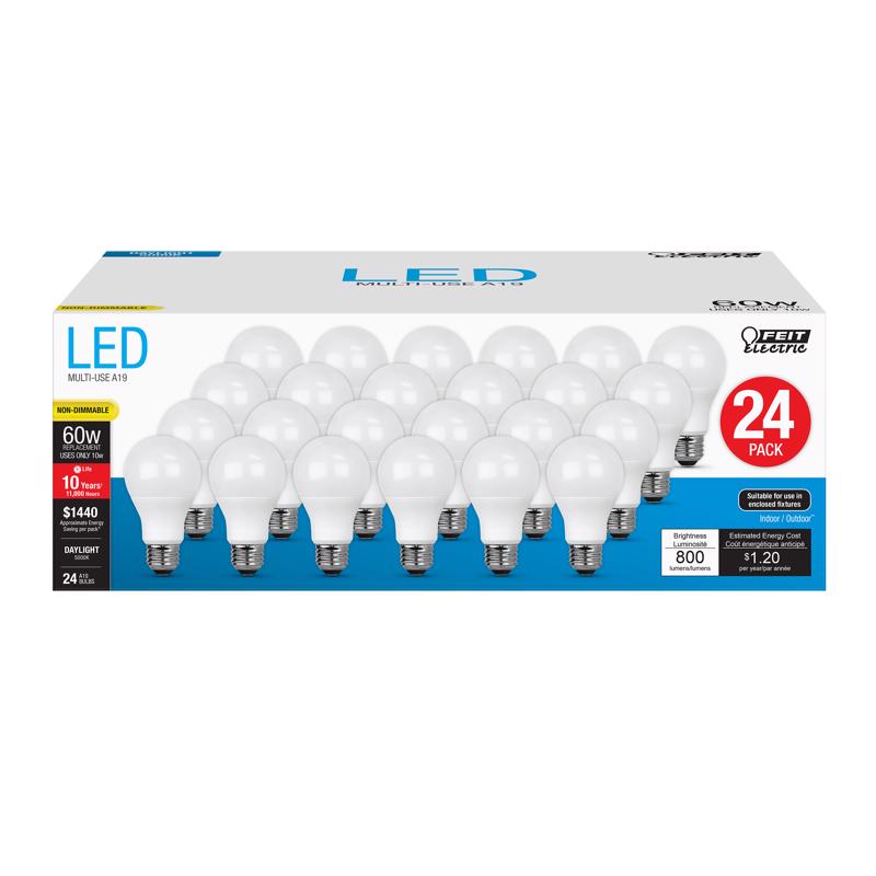 FEIT - Feit A19 E26 (Medium) LED Bulb Daylight 60 Watt Equivalence 24 pk