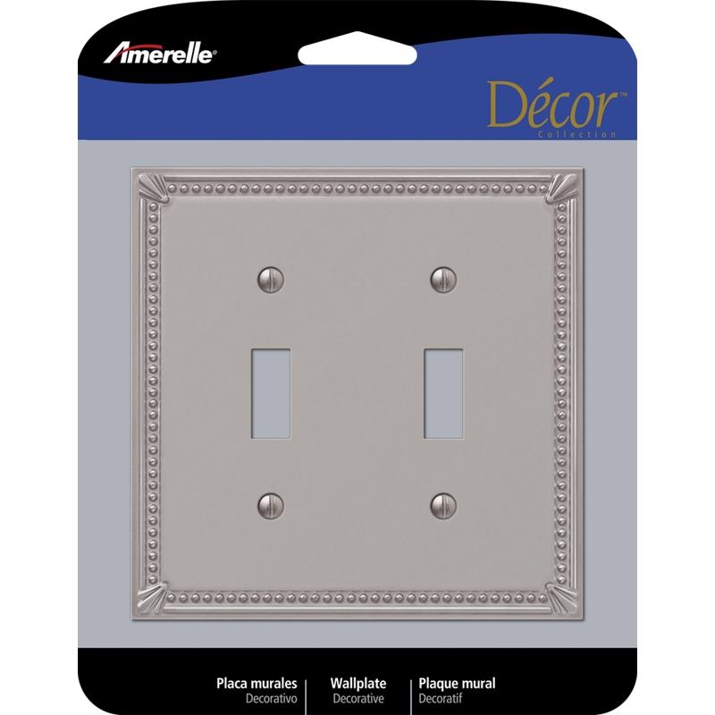 AMERELLE - Amerelle Imperial Bead Brushed Nickel 2 gang Die-Cast Metal Toggle Wall Plate 1 pk