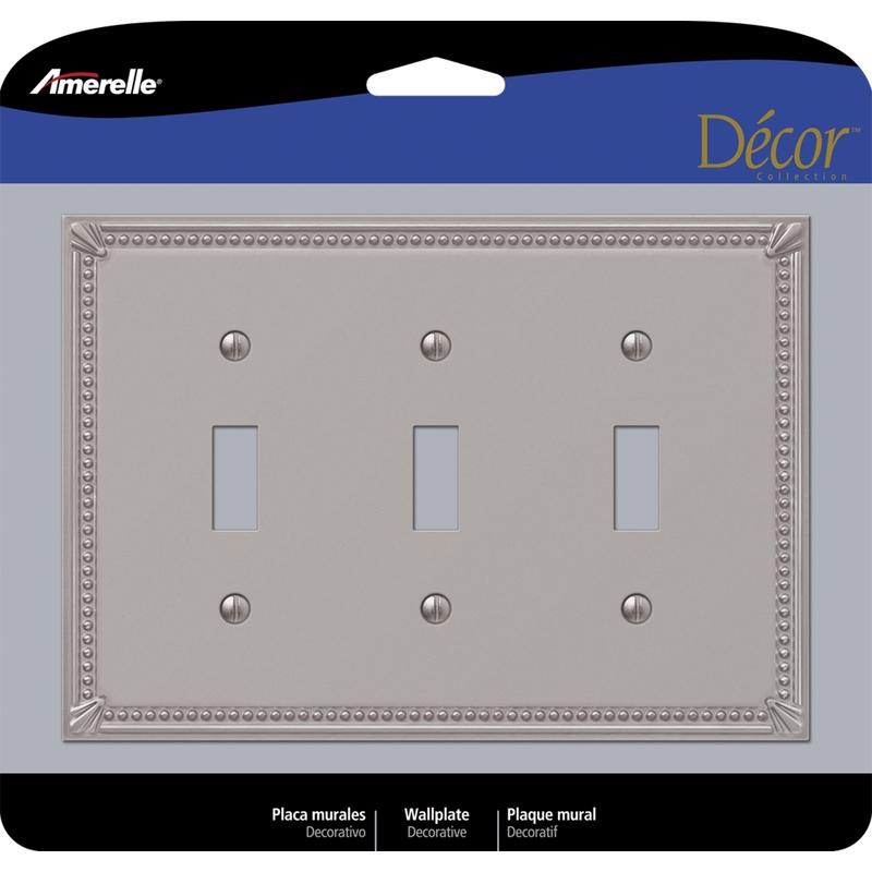 AMERELLE - Amerelle Imperial Bead Brushed Nickel 3 gang Metal Toggle Wall Plate 1 pk